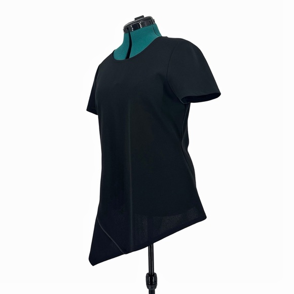 DKNY Black Asymmetrical Hem Short Sleeve Zipper Accent Top, Large - Picture 6 of 17